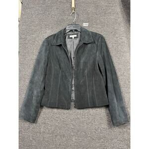 Yvonne Marie Jacket Womens 10 Black Leather Suede Zip Up Collared Lined Classic